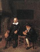 Interior with a smoking and a drinking man by a fire., Quirijn van Brekelenkam